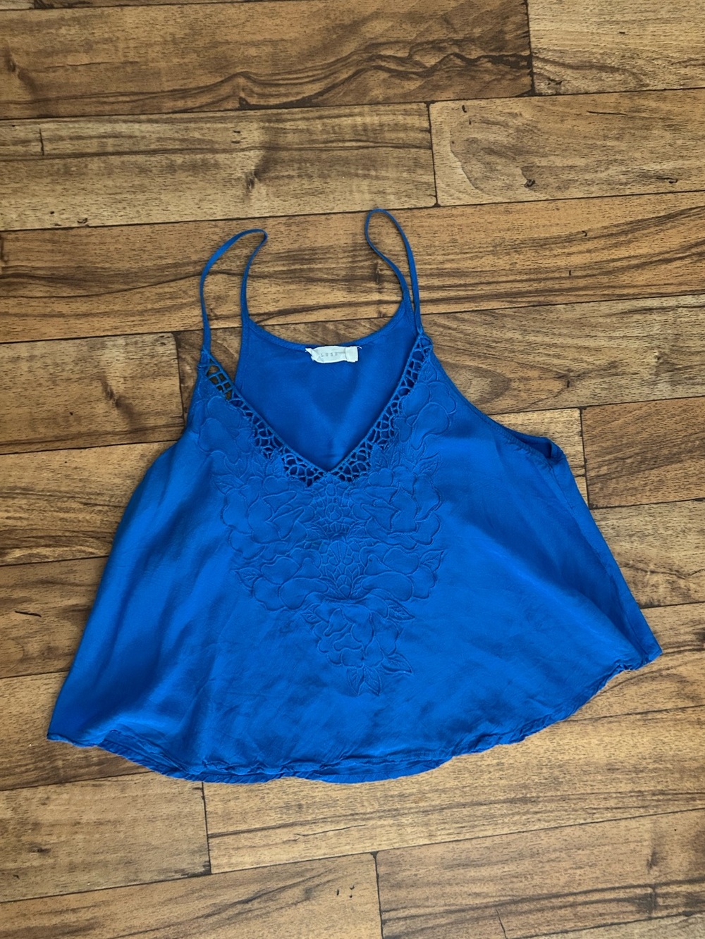 LUSH Cobalt Blue Embroidered Lace Trim Cami Tank Top XS
